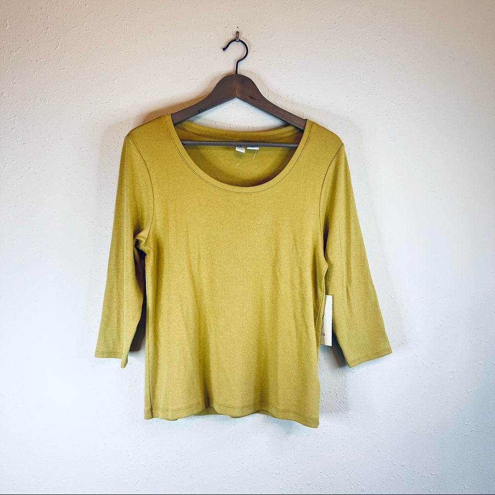 Joie Women’s Ribbed 3/4 Sleeve Mustard Top Size XL NWT